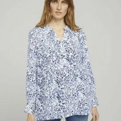 Coupon 🔥 TOM TAILOR Langarmbluse »Tunika Bluse mit Volants« Offwhite flower design, Sky Captain Blue, Whisper White 🤩