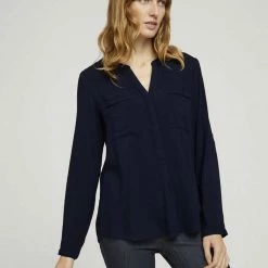 Billig ✔️ TOM TAILOR Langarmbluse »Tunikabluse mit Turn-Up Ärmeln« Clear Light Blue, Sky Captain Blue ✔️ -Tom Tailor Verkaufsgeschäft c724e1a1 ab3e 506f b497 90d2e7c34082