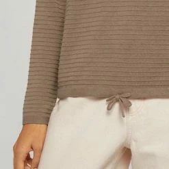 Billig 😀 TOM TAILOR Strickpullover »Strukturierter Pullover mit Tunnelzug« Faded denim blue, Dark sepia melange 🔔 -Tom Tailor Verkaufsgeschäft cfb9a6a6 078e 5e76 a58e bae16dcb3873