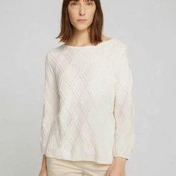 Auslauf 😍 TOM TAILOR Strickpullover »Pullover mit Strukturmuster« Sea blue, Dark sepia, Iris flower, Whisper White 👏 -Tom Tailor Verkaufsgeschäft d1311b88 05fb 57bf 84f7 d936a8c5cd23