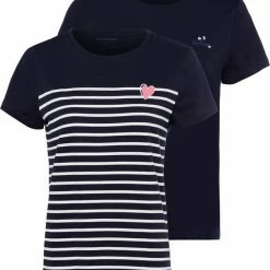 Großhandel 🌟 TOM TAILOR T-Shirt (Packung, 2-tlg., 2er-Pack) Marine | marine-gestreift, Wollweiß | pink-gestreift, Mittelblau | marine-gemustert 🧨