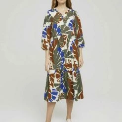 Besorgen 😀 TOM TAILOR Blusenkleid Multicolor botanical design, Anemone blue, Deep black, Grape Leaf Green 👍