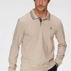 Auslauf 😍 TOM TAILOR Langarm-Poloshirt mit Logostickerei auf der Brust Navy, Beige ❤️