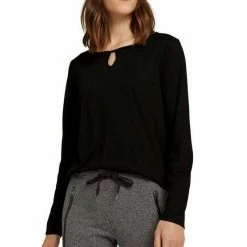 Besorgen ⭐ TOM TAILOR Langarmshirt mit Knotendetail am Ausschnitt Graugrün, Schwarz 🥰