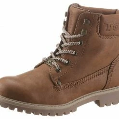 Angebote 🌟 TOM TAILOR Schnürboots mit weich gepolstertem Schaftrand Creme, Cognac 🔔