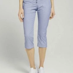 Am billigsten 🔥 TOM TAILOR Culotte »Tapered Relaxed Caprihose mit Knopfleiste« Prairie Grass Green, Sky Captain Blue, Blue stripe pants ❤️