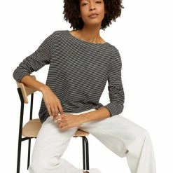 Besorgen ⌛ TOM TAILOR Langarmshirt mit seitlichem Kordelzug am Saum Green melange leaf (grün, meliert), Black stripe (schwarz, gestreift), Grey melange check (grau, meliert) 🔔 -Tom Tailor Verkaufsgeschäft e9effbee 44e2 5643 9d5d e4cd961189c4