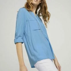 Billig ✔️ TOM TAILOR Langarmbluse »Tunikabluse mit Turn-Up Ärmeln« Clear Light Blue, Sky Captain Blue ✔️ -Tom Tailor Verkaufsgeschäft ea4fc6b3 2798 5198 9966 f67c13b7ef83