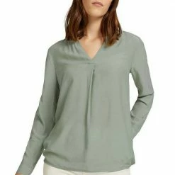 Neu 🥰 TOM TAILOR Langarmbluse mit Faltenlegung Soft greyish green, Cold beige, Dusty mid olive 🤩