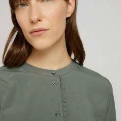 Billig 🌟 TOM TAILOR Langarmbluse »Rüschen Bluse mit Lyocell« Dusty mid olive, Deep black 🥰 -Tom Tailor Verkaufsgeschäft ef2b4964 5993 51fc a4fc 944bde28202b