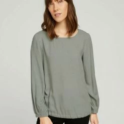 Bestpreis 🧨 TOM TAILOR Langarmbluse »Melierte Bluse mit Tunnelzug« Cold beige melange, Soft greyish green melange 👍 -Tom Tailor Verkaufsgeschäft f0aad5a8 1eef 5f8a 903e 1f66b6b25593