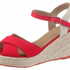 Brandneu 😉 TOM TAILOR 🩴 Sandalette in schilchtem Design Rot, Navy, Rose, Black 😀